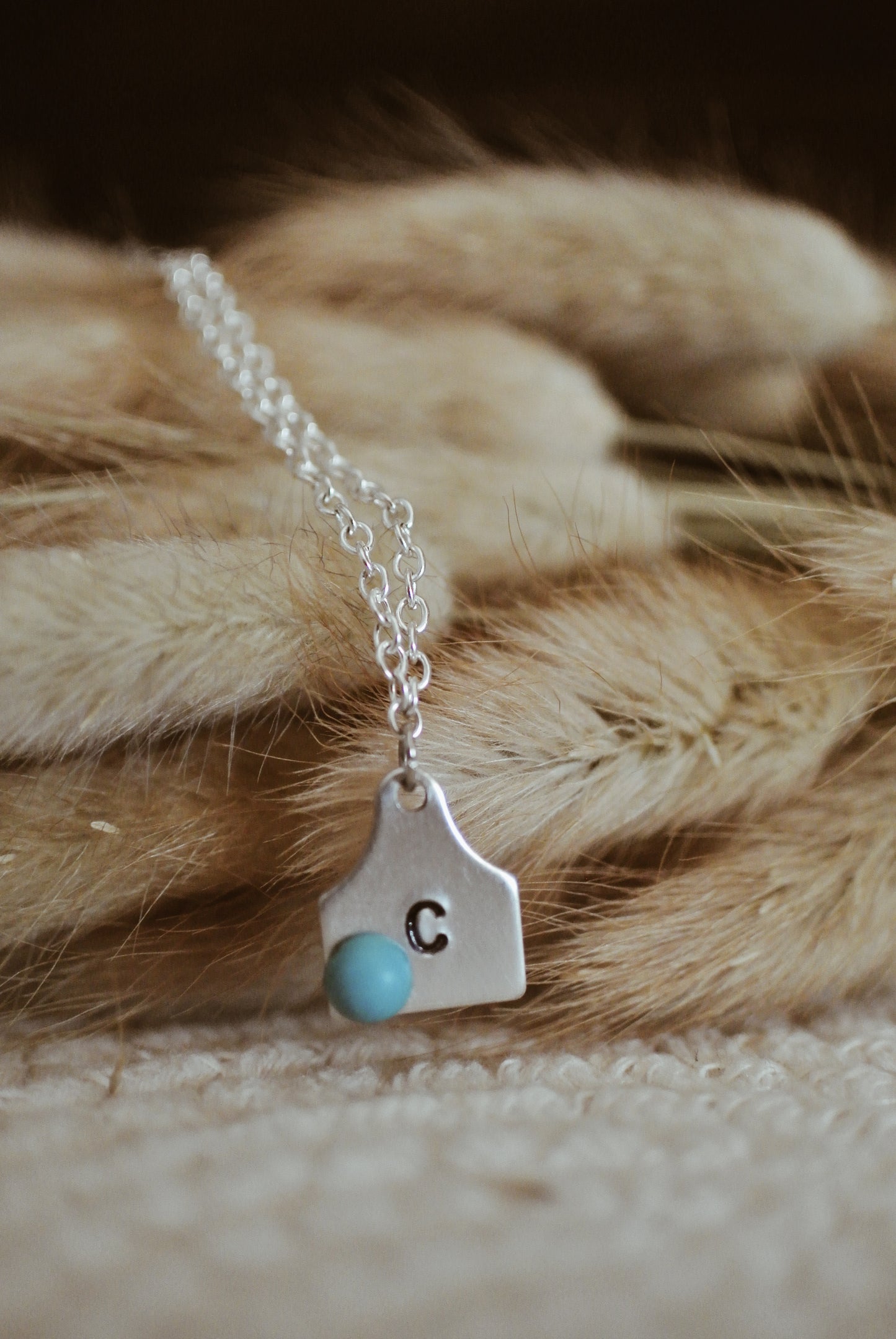 Custom Initial Cow Tag Necklace w/ Turquoise