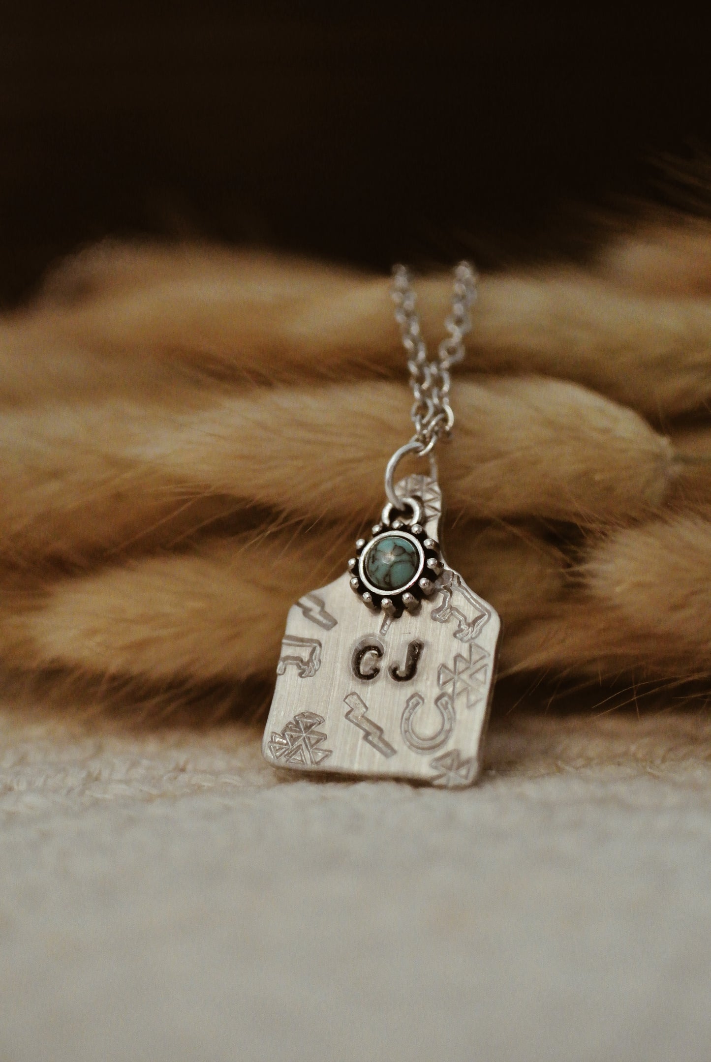 Cow Tag Initials Necklace w/ Charm